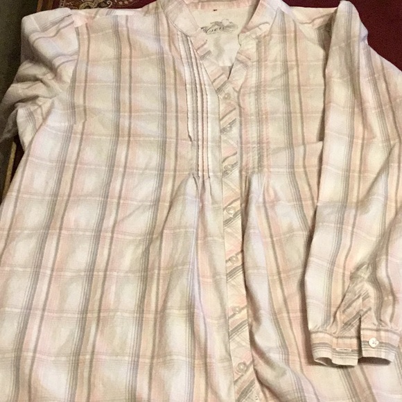 1X Olsen button down pink & gray long sleeves top - Picture 3 of 4